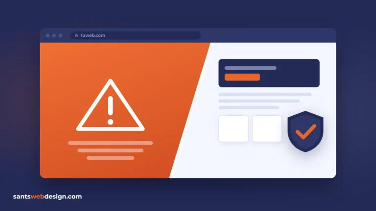 Web WordPress partida en dos, una mitad infectada con un aviso de peligro y la otra limpia y protegida por un escudo.